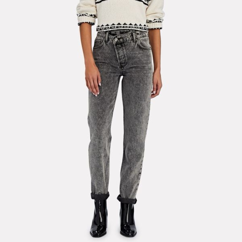 BOYISH The Casey Rigid High Rise Straight Jean Asymmetrical Buttons